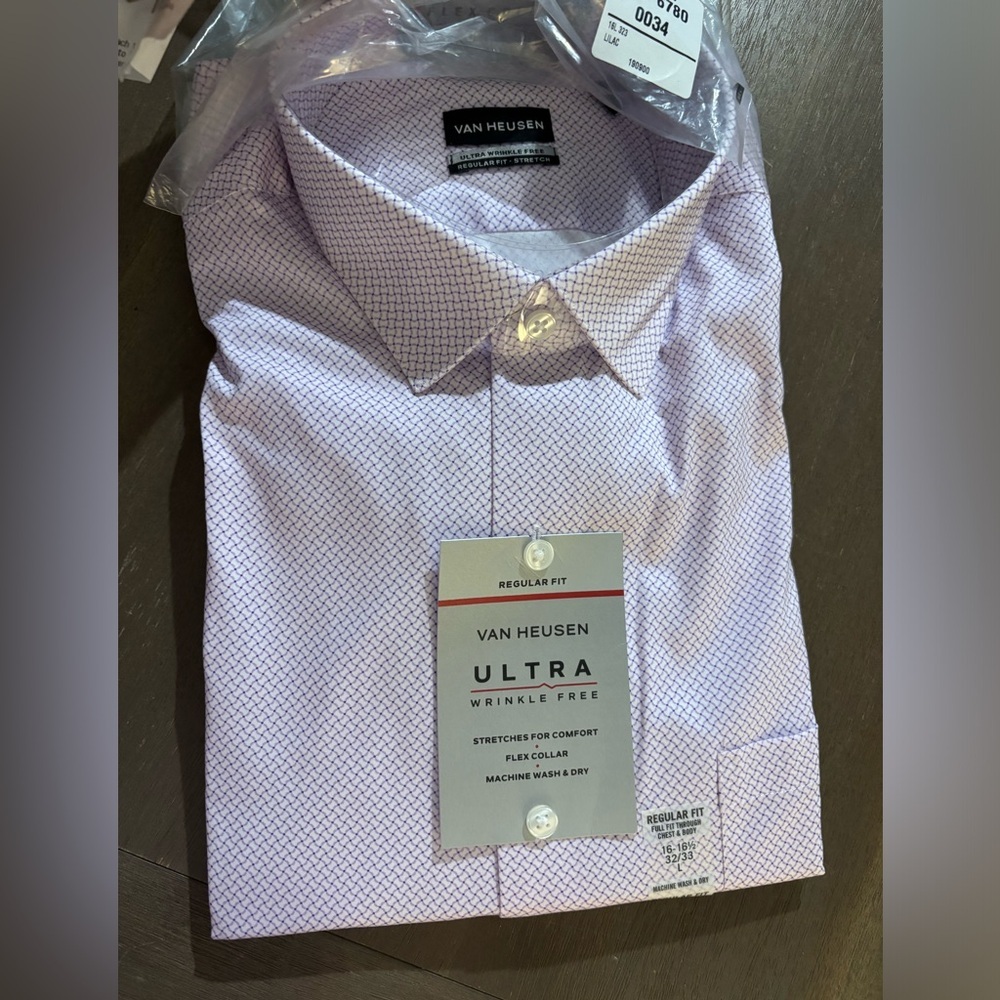 Van Heusen Men’s Ultra Wrinkle-Free Dress Shirt - Light Lavender Sz L 16-16 1/2